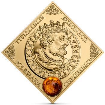 Rewers Złota moneta w kształcie rombu w temacie Tysiąclecie koronacji Bolesława Chrobrego 2025